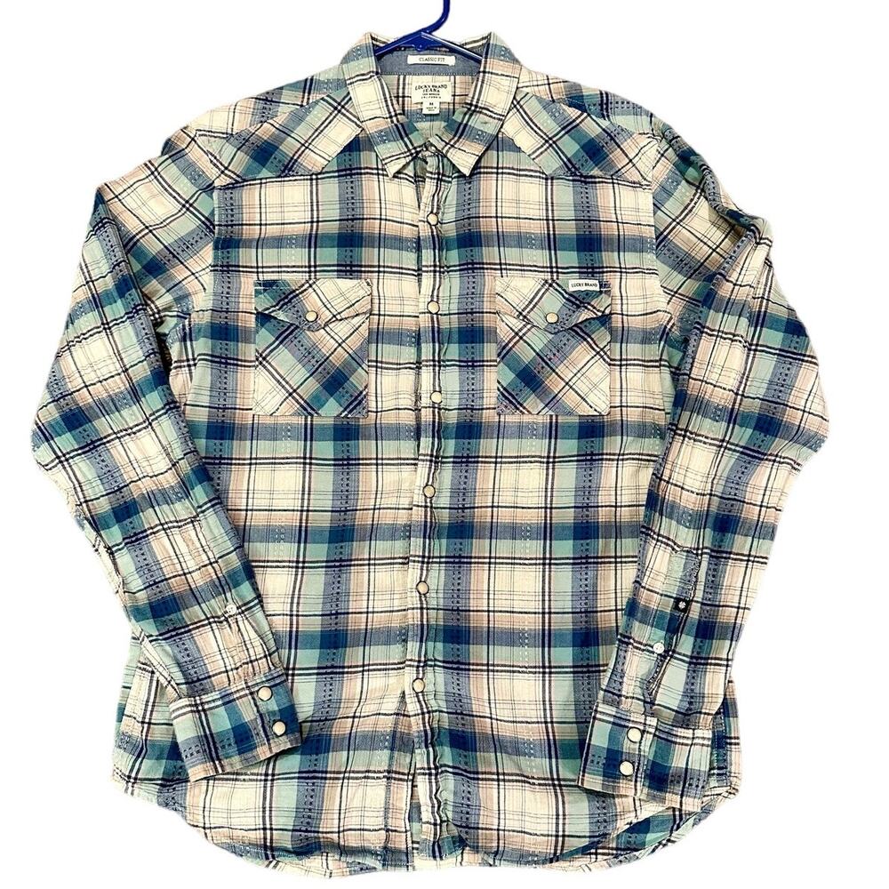 Lucky Brand Men's Pearl Snap Long Sleeve Western Shirt.  Size medium